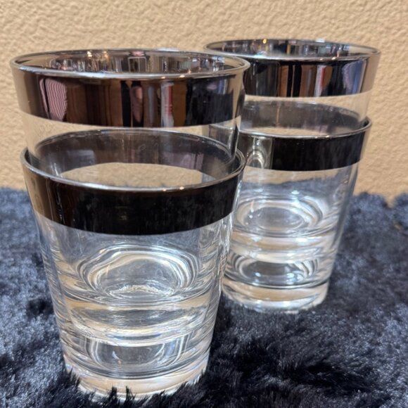 Dorothy Thorpe  Silver Band Highball Glasses MCM Glassware Set 4 - Picture 1 of 6